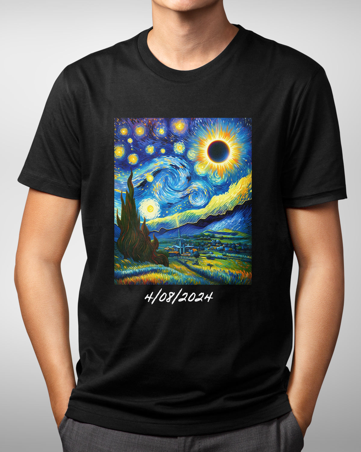 Total Solar Eclipse 2024 Shirt, Van Gogh Inspired Sun Moon, Astronomy Event Party Tee, Celestial Eclipse Souvenir
