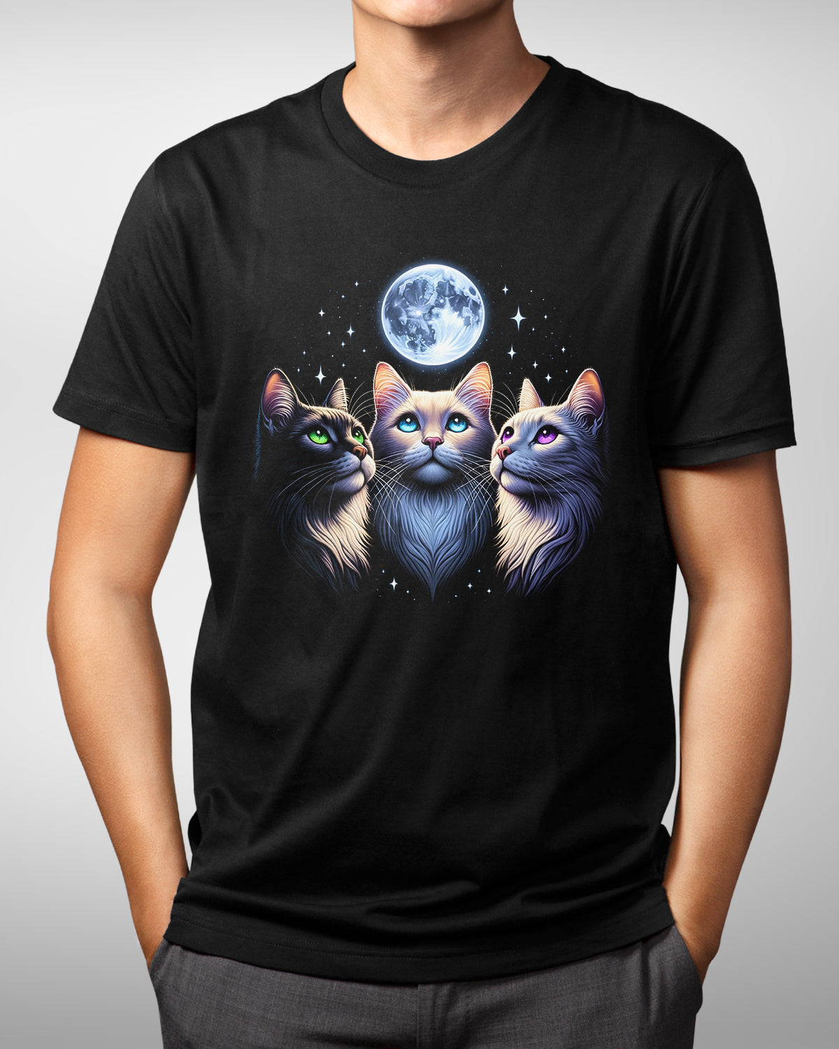 Three Cats Moon Shirt, Cute Cat Lover Tee for Cat Moms & Dads, Full Moon Cat Shirt, Astronomy Gift for Pet Lovers