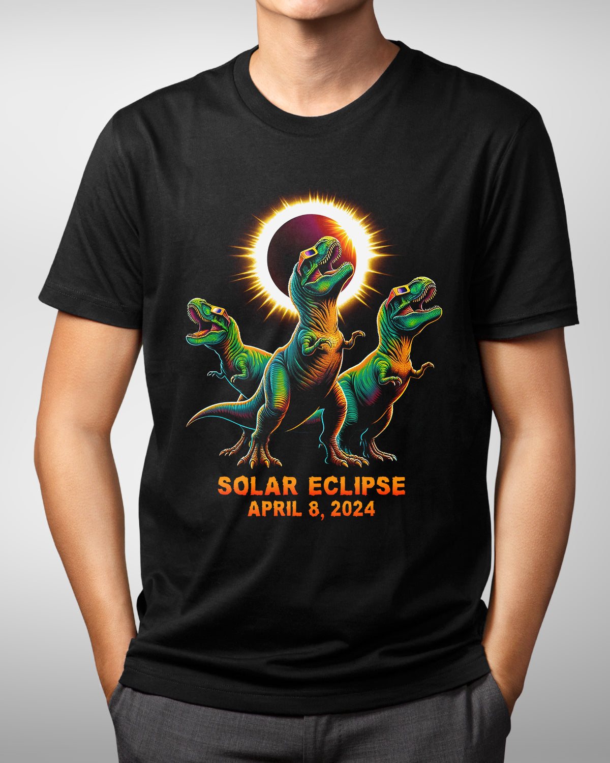 3 Dinosaurs Roaring at Moon Shirt, Funny T Rex Solar Eclipse Tee, April 8 2024 Totality Souvenir, Dino Lover Gift