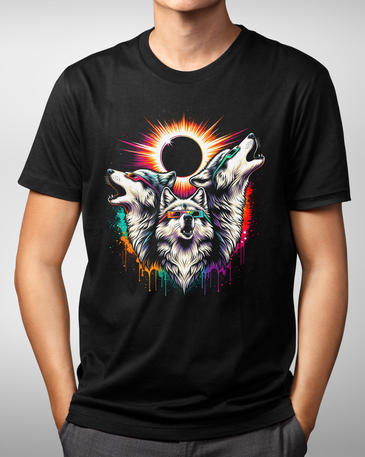 Three Wolf Eclipse Moon Howling Shirt, Total Solar Eclipse 2024 Tee, April 8 Celestial Event, Space Lover Gift