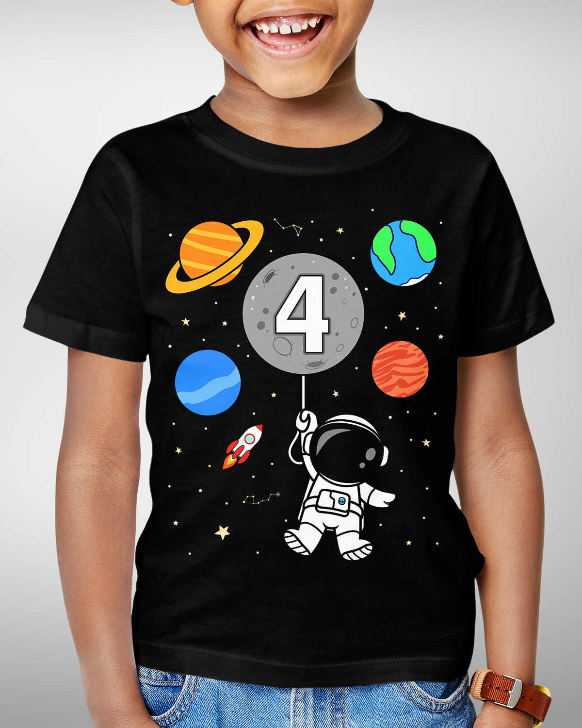 4th Birthday Astronaut Shirt - Outer Space Celebration - Personalized Toddler Tee