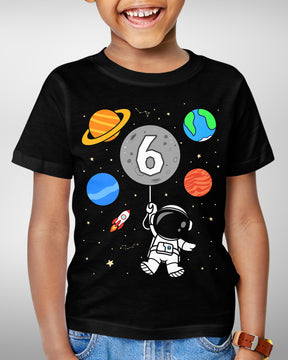 Custom Birthday Astronaut Shirt - Outer Space Theme Moon, Balloon and Planets