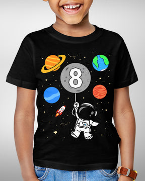 Custom Birthday Astronaut Shirt - Outer Space Theme Moon, Balloon and Planets