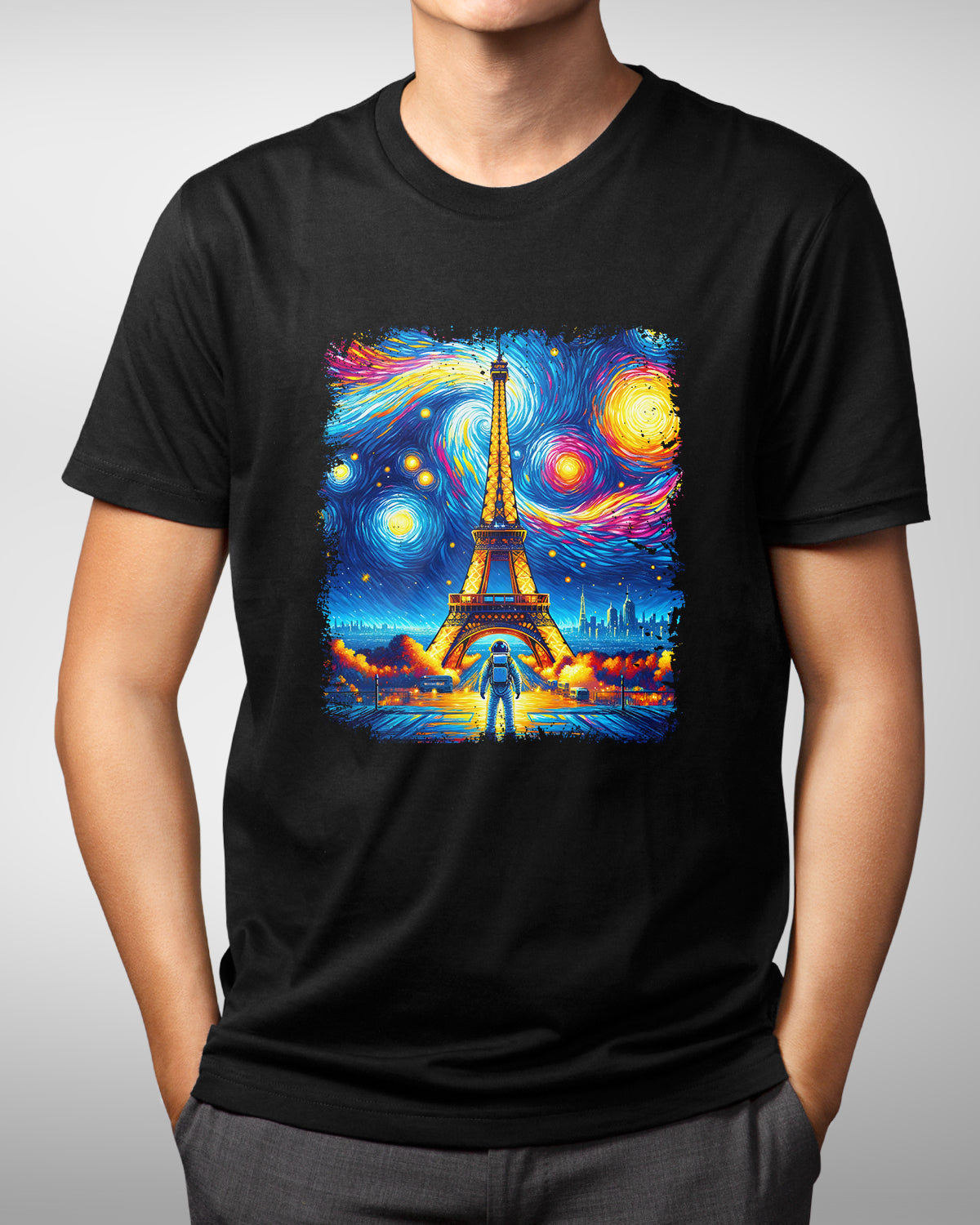 Paris Eiffel Tower Tee, French Travel Souvenir Shirt, Van Gogh Starry Night Astronaut, Europe Vacation, Architectural Gift