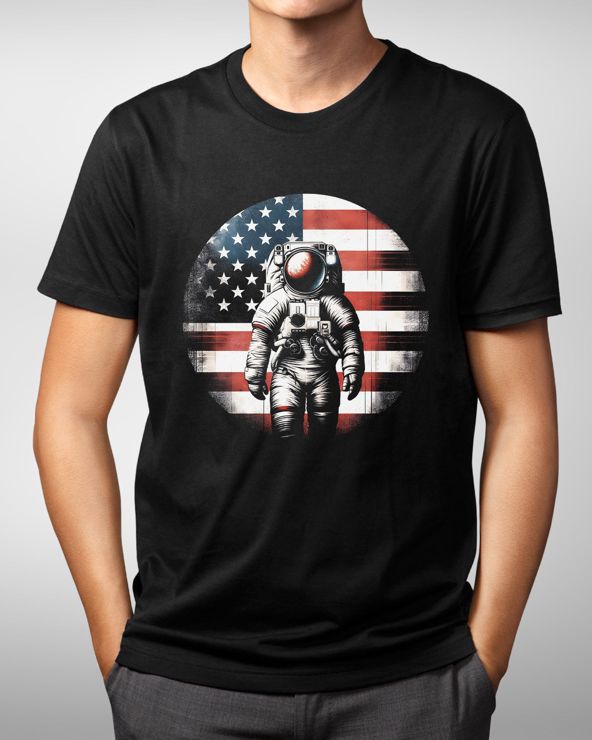 Vintage Patriotic Astronaut Shirt, American Flag Space Tee, 4th of July Outer Space, USA Spaceman Tee