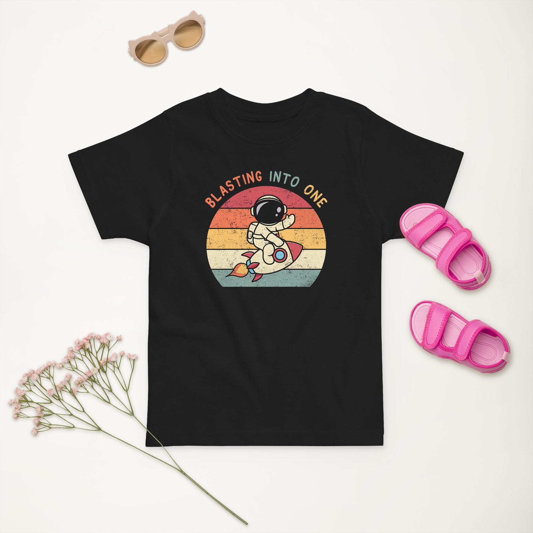 1st Birthday Rocketship Shirt - Blasting Into One - Retro Vintage Astronaut Theme