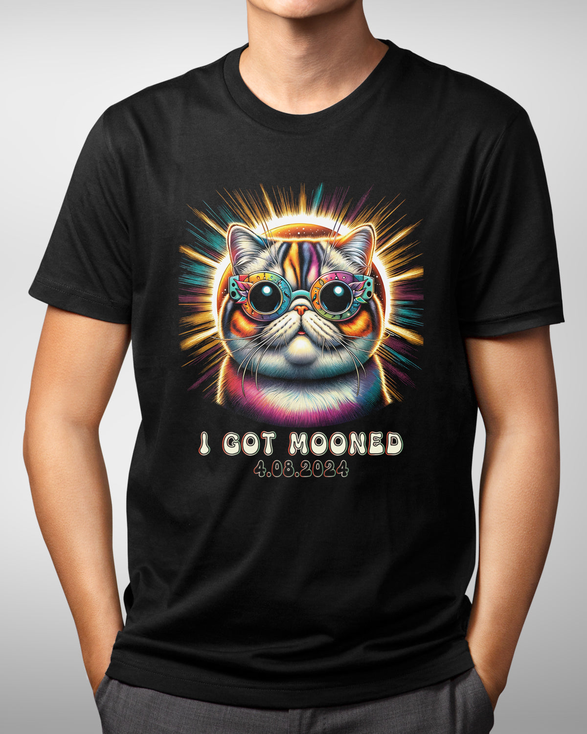 I Got Mooned Total Solar Eclipse 2024 Cat Shirt, Funny Eclipse Viewer Feline Lover Tee, 4.08.24 Souvenir Gift