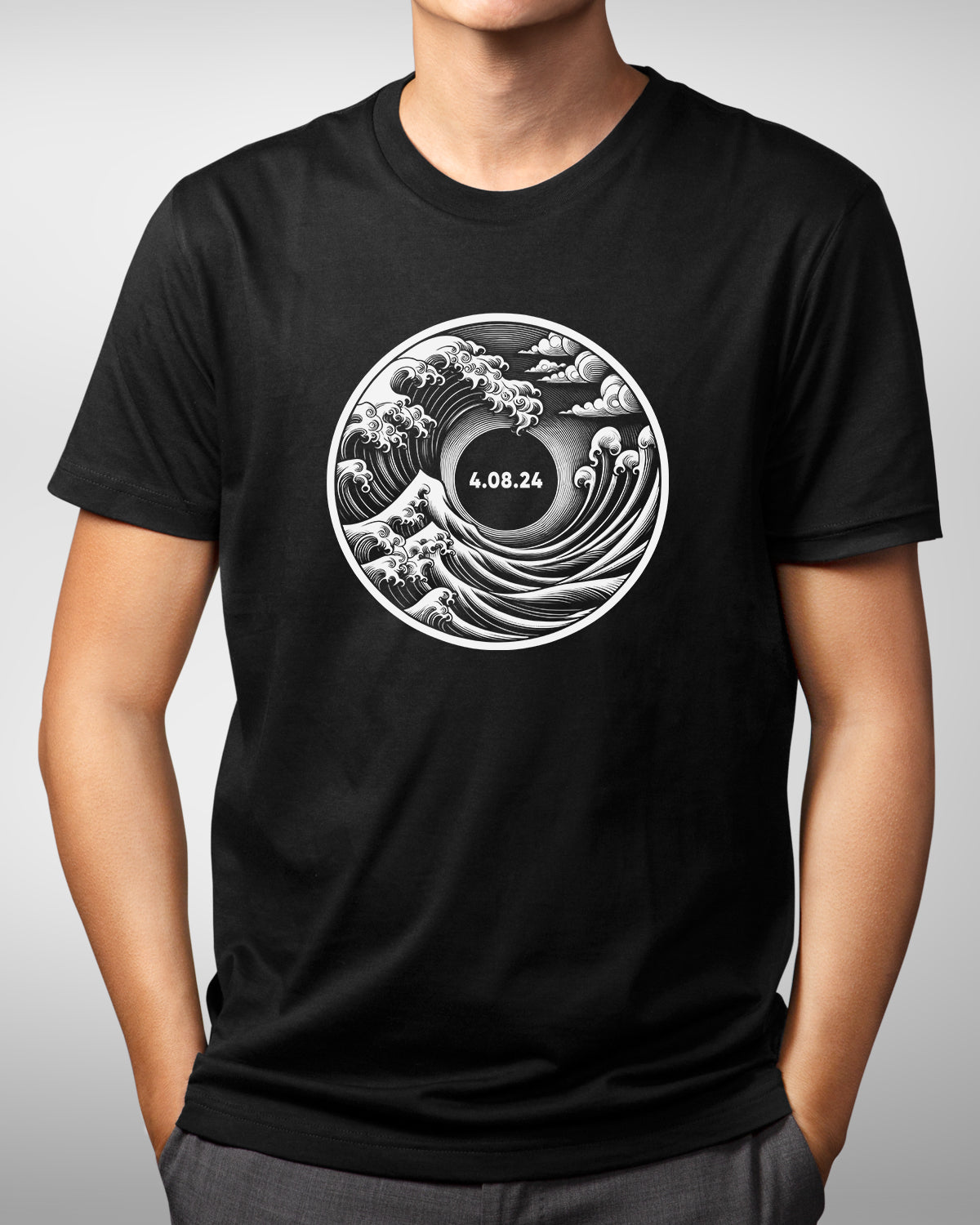 Total Solar Eclipse 2024 Shirt, Great Wave Kanagawa Style, April 8 Eclipse Commemorative, Japanese Ukiyo-e Design, Eclipse Watch Party, Eclipse Souvenir