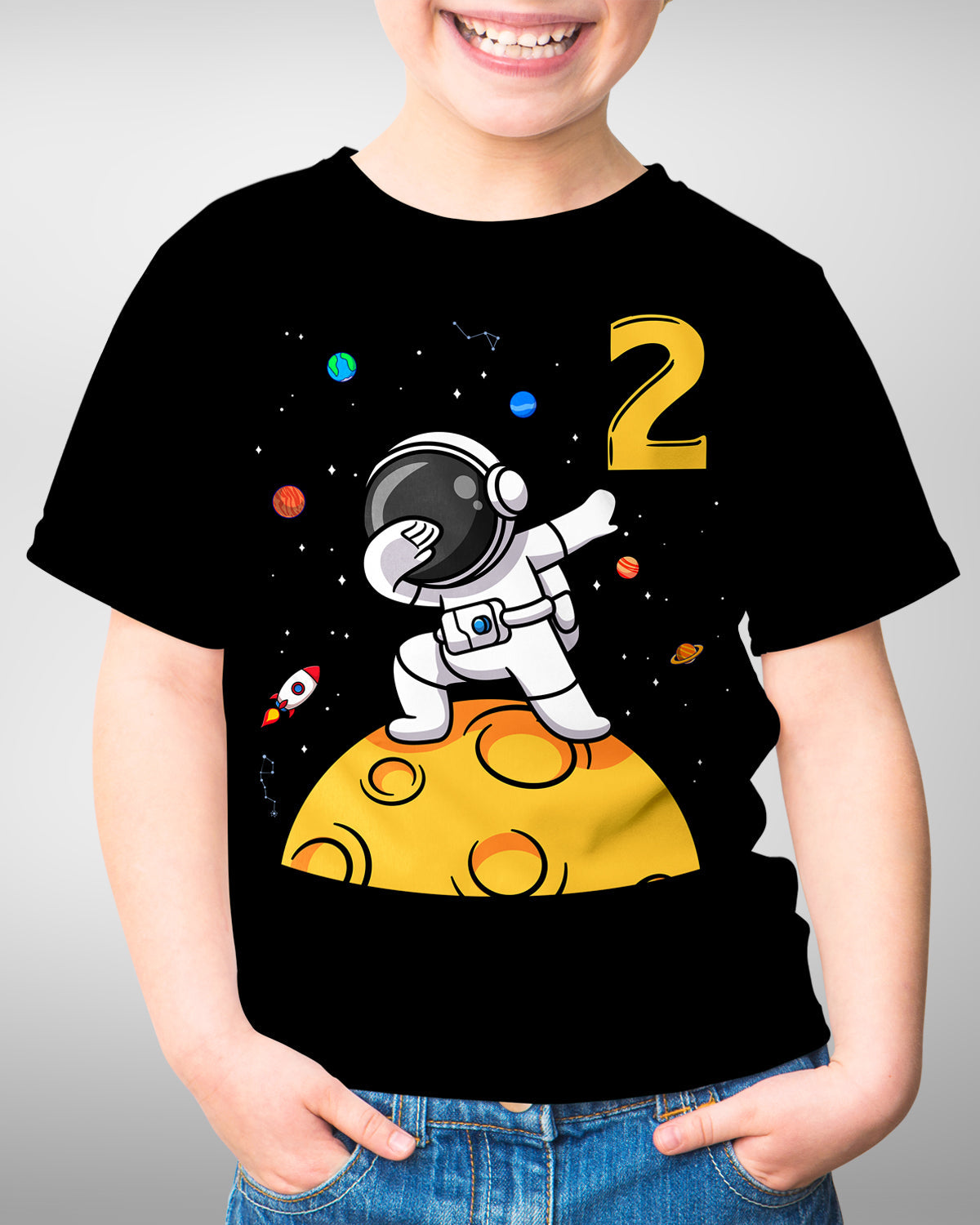 2nd Birthday Shirt, Dabbing Astronaut, Space Party, Two the Moon, Solar System Tee