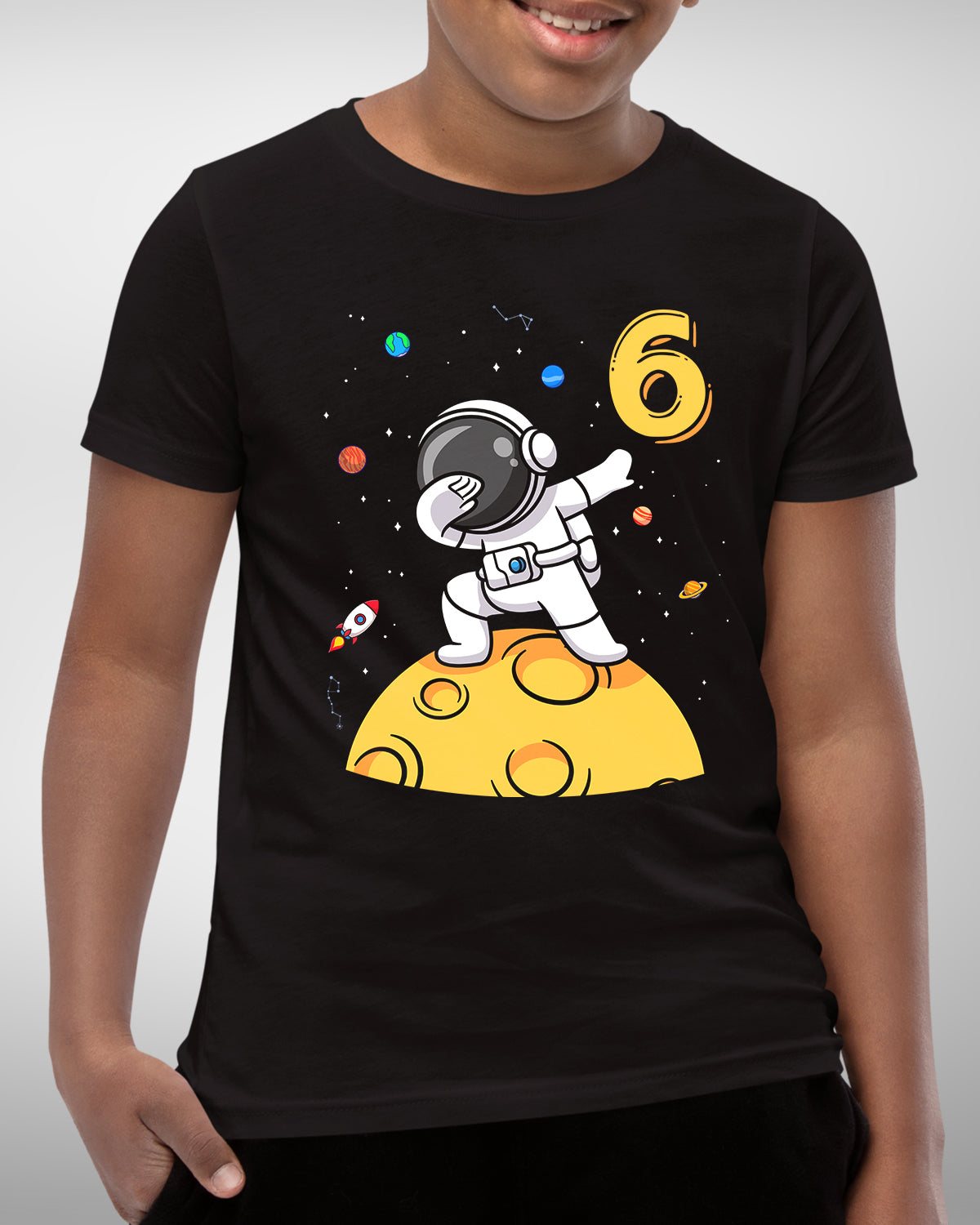 6th Birthday Dabbing Astronaut Shirt - 6th Bday Galaxy Party - Space Theme Tee