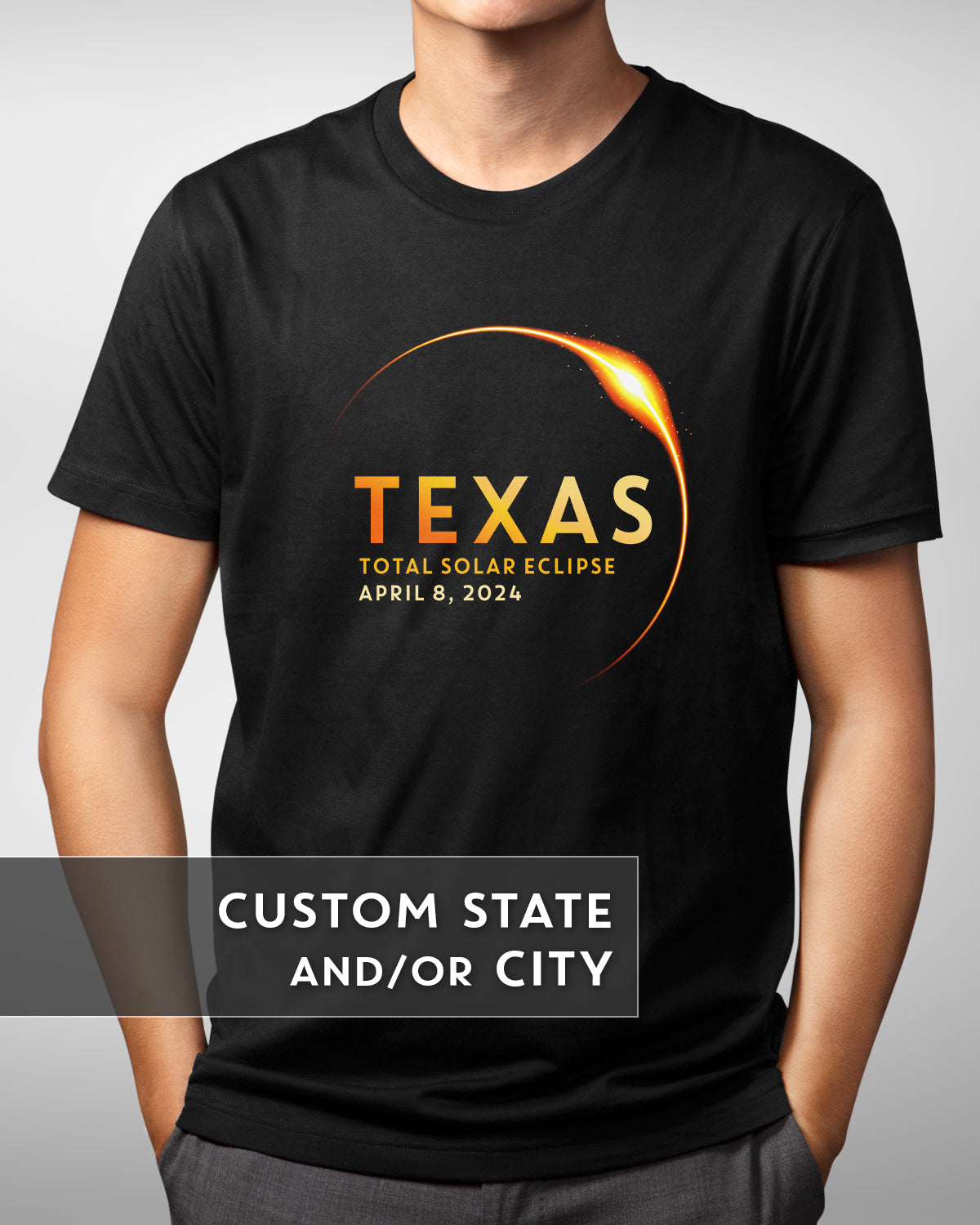 2024 Total Solar Eclipse T-Shirt - Customizable State Design - USA Celestial Event Souvenir Tee for Families