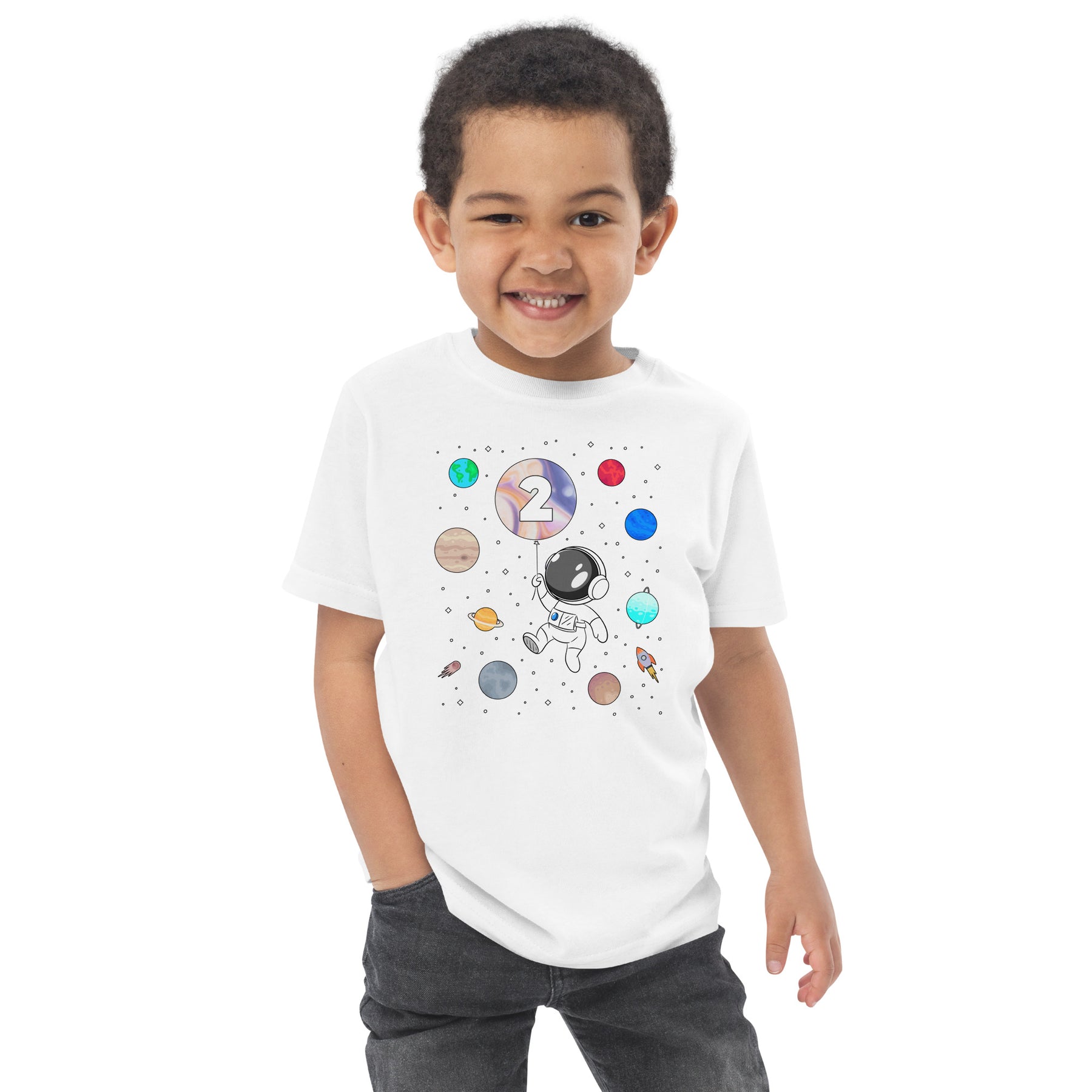Astronaut 2nd Birthday Shirt, Two The Moon Space Themed Tee for Toddlers, Rocket and Planets Birthday Party Outfit for Two Year Olds