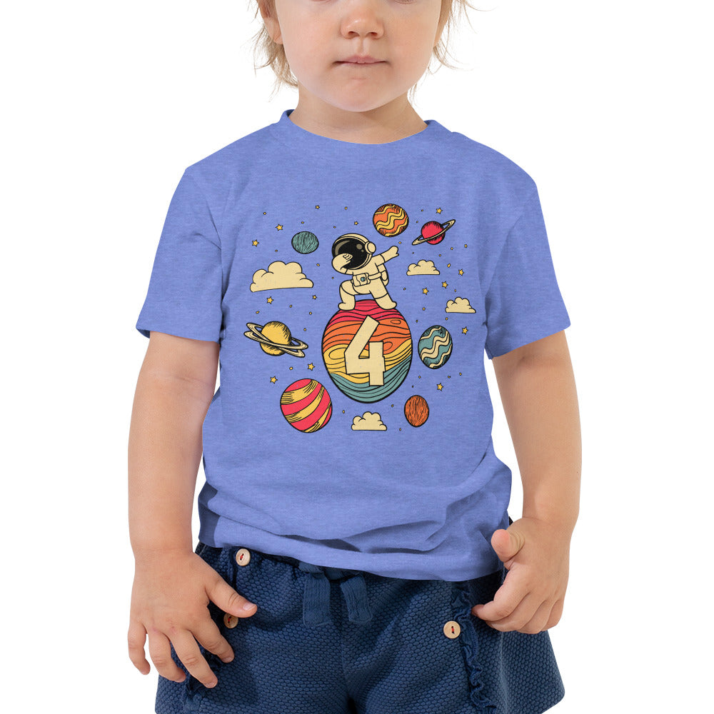 4th Birthday Shirt - Hello Four - Personalized Astronaut Space Tee