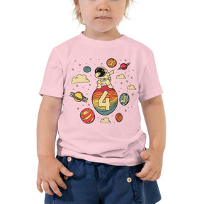 4th Birthday Shirt - Hello Four - Personalized Astronaut Space Tee