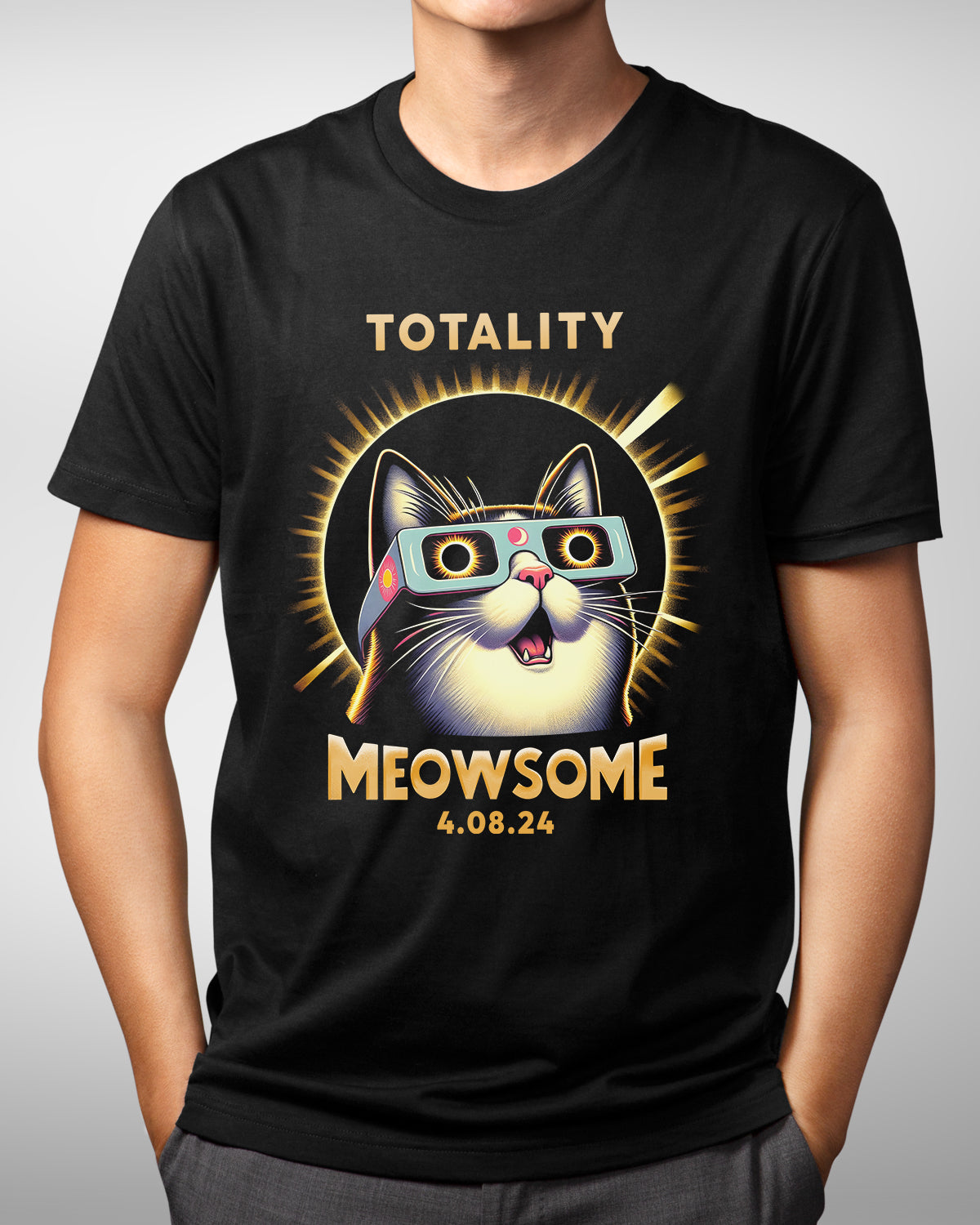 2024 Solar Eclipse Cat Shirt, Funny Totality Meowsome Tee, Eclipse Viewing & Cat Lover Gift, April 8 Memorabilia
