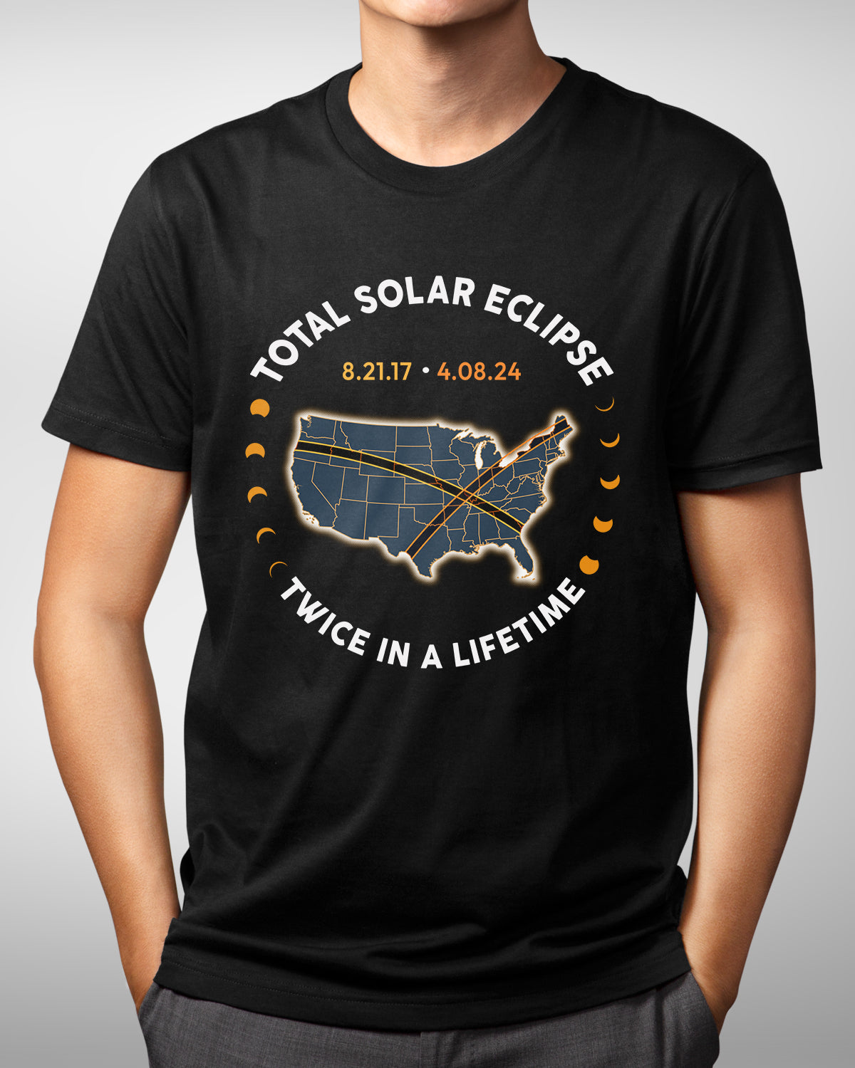 Twice in a Lifetime Solar Eclipse Shirt 2017-2024 - April 8, USA Map Tee - Path of Totality Design - Spring 2024 Eclipse Souvenir Gift