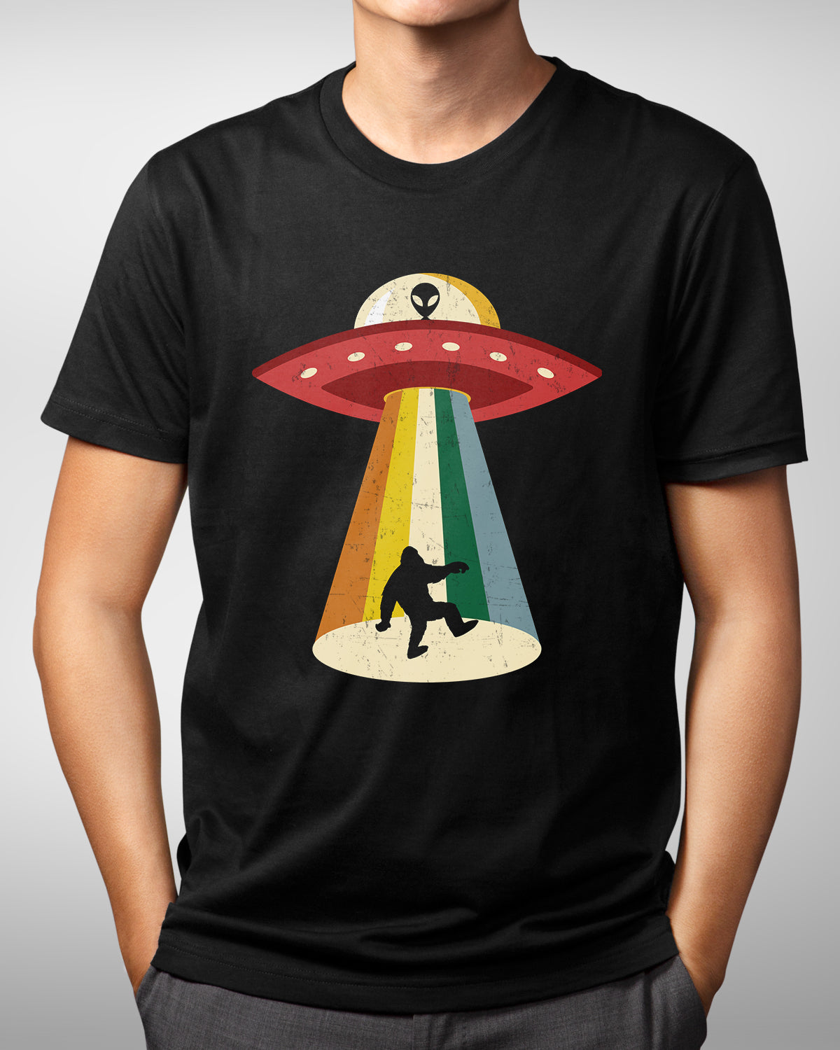 Vintage UFO Abduction Tee - Bigfoot Sasquatch - Get In Loser Funny Alien Shirt
