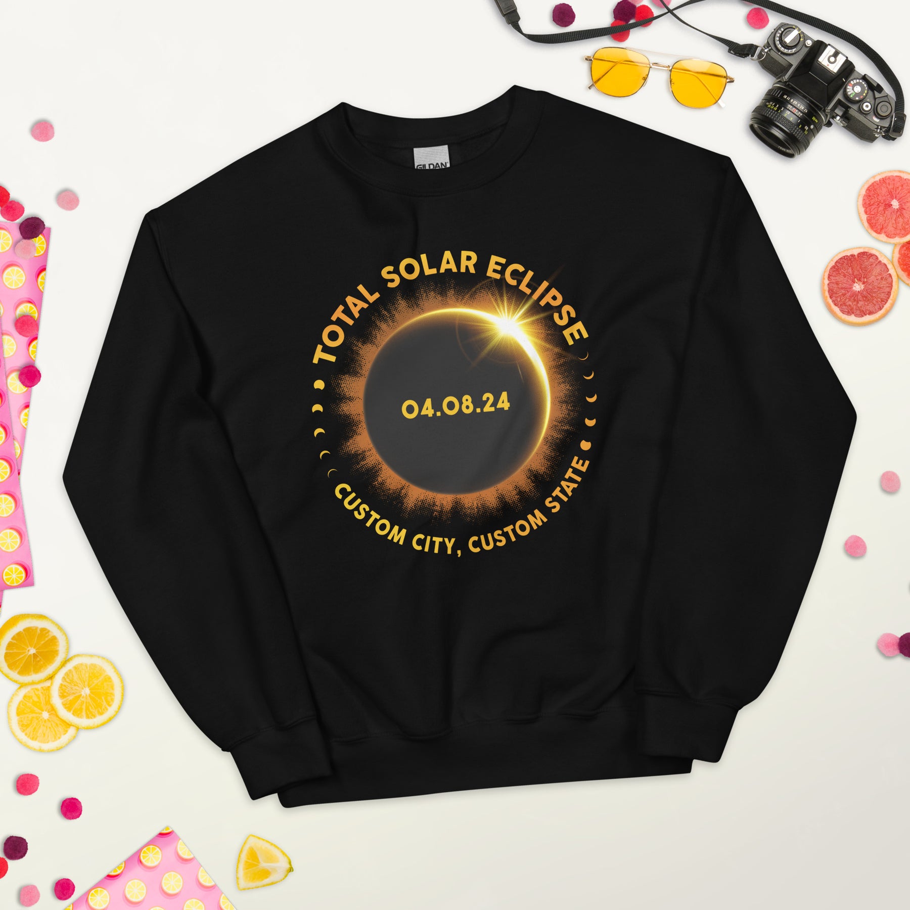 2024 Solar Eclipse Custom Sweatshirt - State & City Design - Great American Totality Keepsake