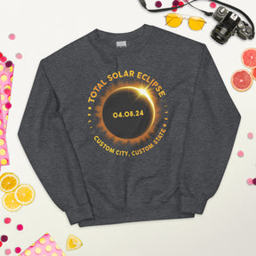 2024 Solar Eclipse Custom Sweatshirt - State & City Design - Great American Totality Keepsake