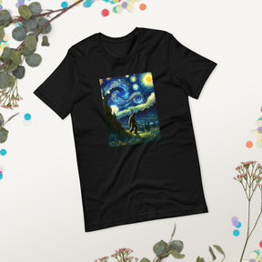 Unique Sasquatch Van Gogh Tee - Hilarious Bigfoot Sky Art Shirt - Mythical Sasqua Enthusiast Top - Yeti Lover Hiking Apparel