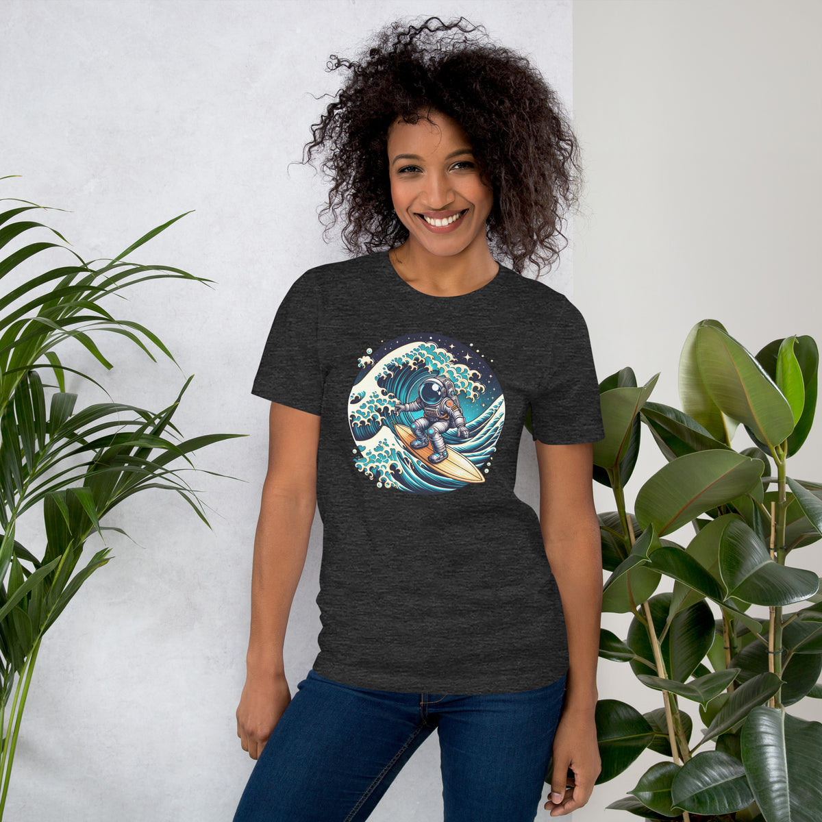Space Astronaut Surfing Shirt, The Great Wave Kanagawa Tee, Ukiyo-e Inspired Outer Space Surfer Top, Funny Science Geek Gift