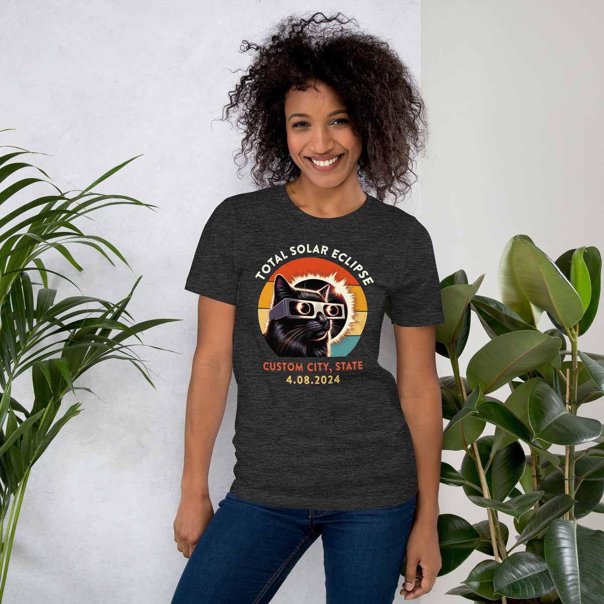 2024 Total Solar Eclipse Funny Cat Tee, Custom City and/or State - Vintage Style Shirt for Astronomy Lovers