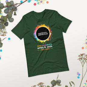 Total Solar Eclipse 2024 Shirt, Custom City & State, Colorful Rainbow Eclipse Design, Perfect Family Matching Tee for April 8