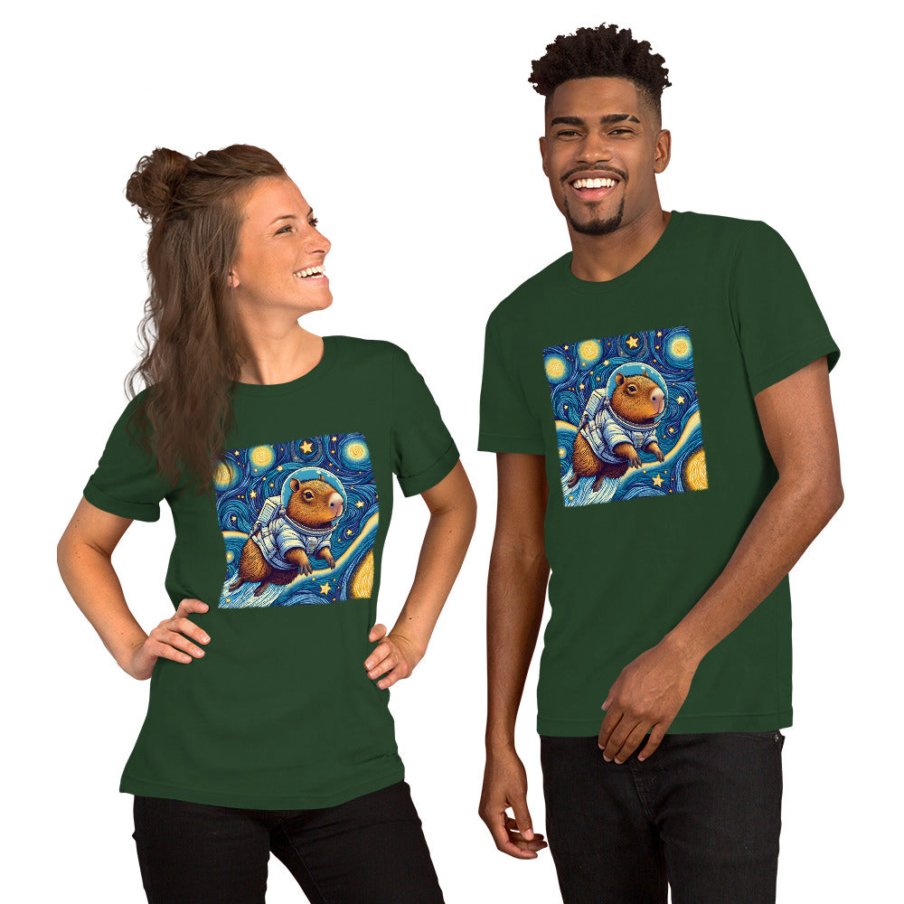 Capybara Astronaut T-Shirt - Humorous Space Rodent Tee, Unique Gift for Capybara Fans