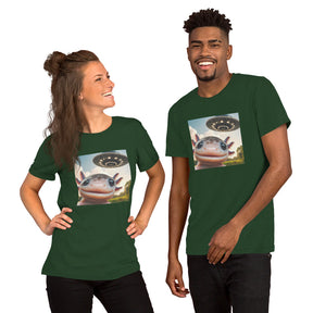 Axolotl Selfie & UFO T-Shirt, Funny Alien Invasion Graphic Tee, Fun Camping Hiking Shirt for Axolotl Enthusiasts