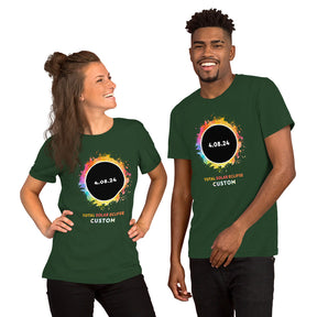 Colorful 2024 Total Solar Eclipse Shirt - Customizable City and State - April 8, Path of Totality Tee, Eclipse Souvenir Gift
