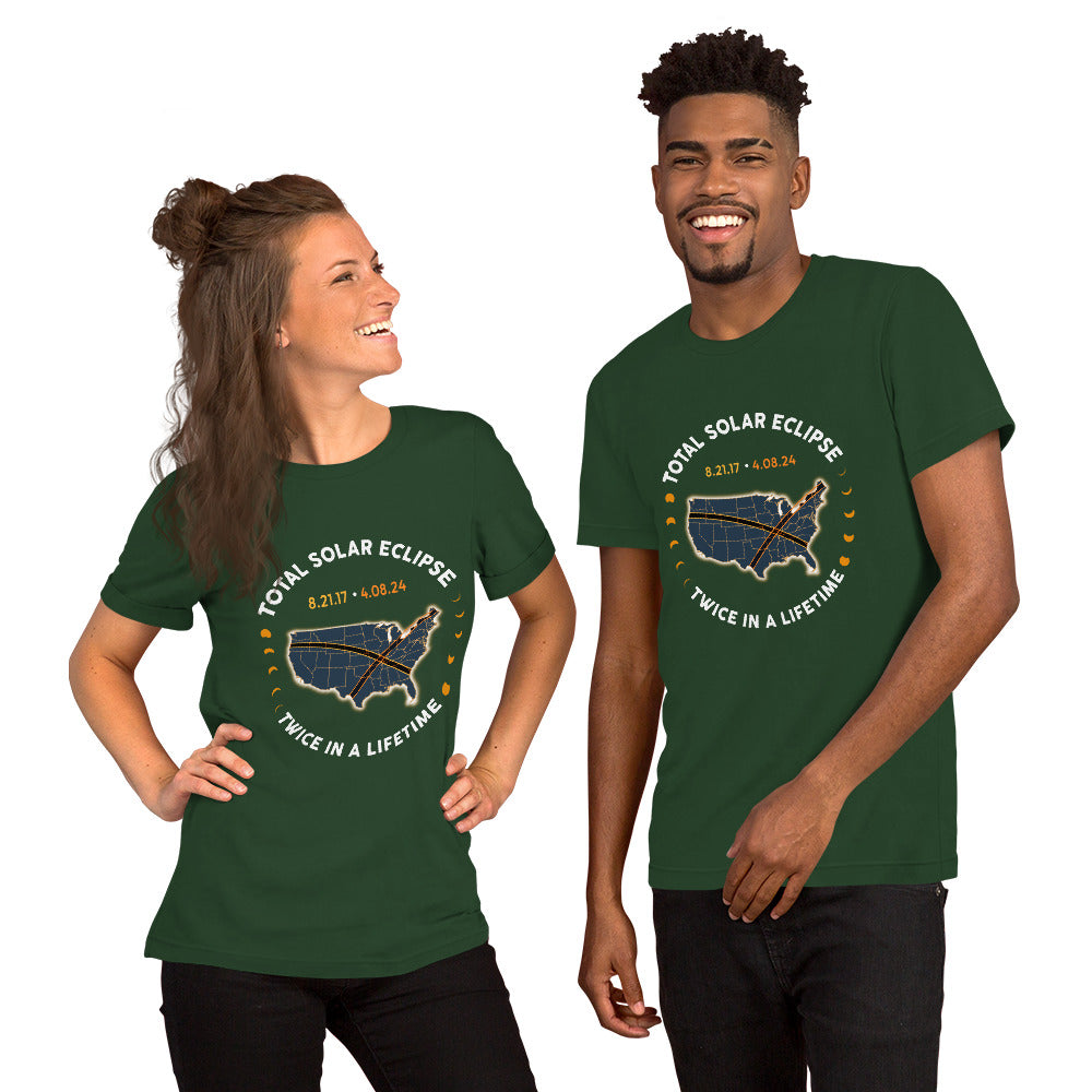 Twice in a Lifetime Solar Eclipse Shirt 2017-2024 - April 8, USA Map Tee - Path of Totality Design - Spring 2024 Eclipse Souvenir Gift
