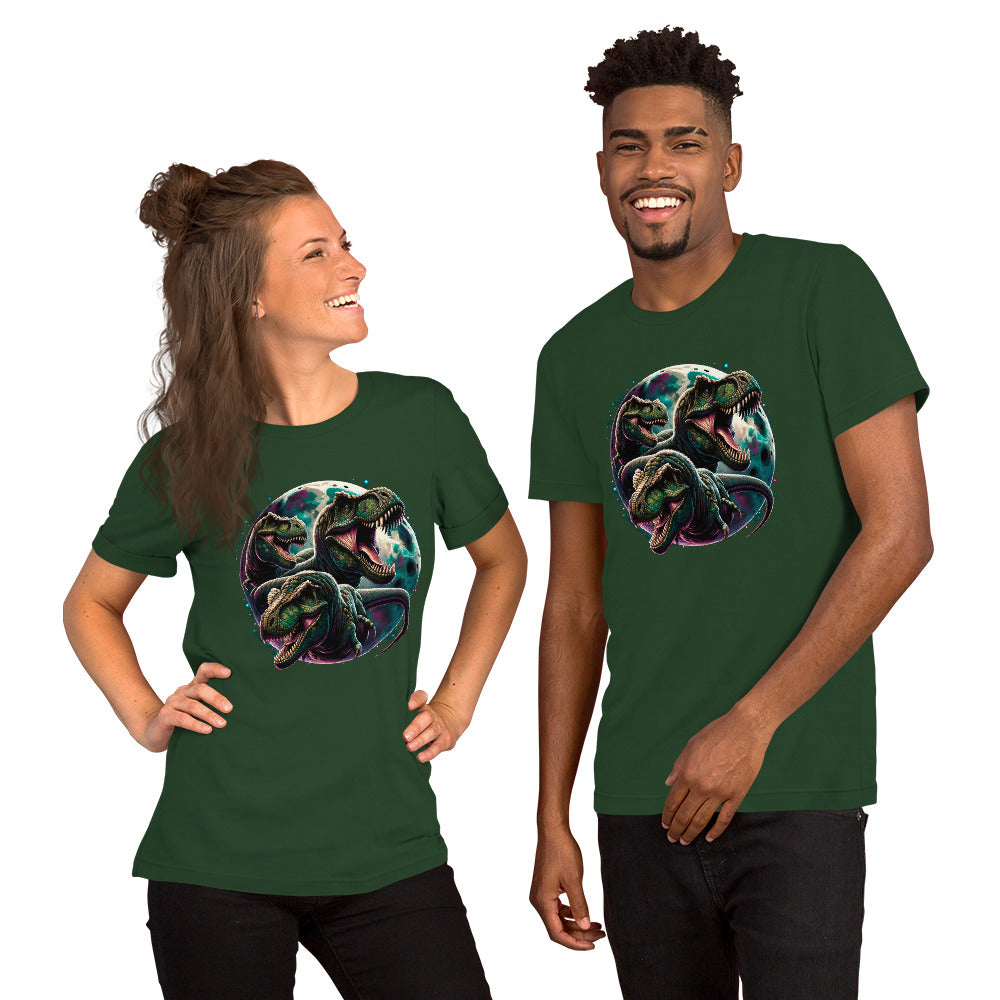 Three Dinosaur Moon Shirt, T Rex Roaring Tee, Dino Lovers, Funny Astronomy Outer Space Galaxy Gift