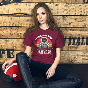 Funny I Paused My Game To Watch the Solar Eclipse Shirt, Retro Gamer Eclipse Tee, Vintage Gaming Gift, Eclipse Souvenir for Gamers