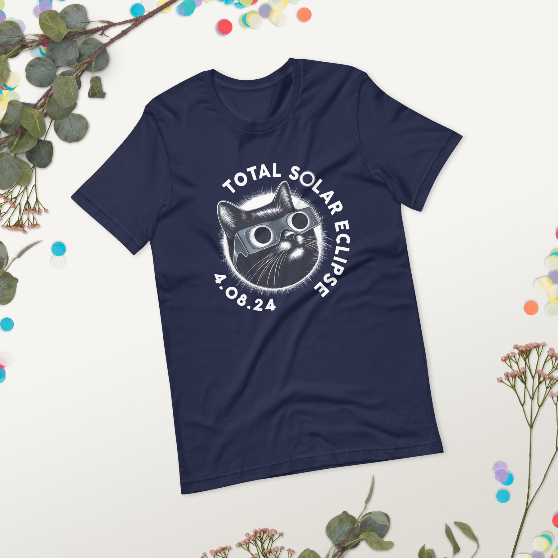April 2024 Eclipse Cat Tee - Whimsical Cat in Solar Glasses, Totality Path Shirt, Funny Cat Lover Gift