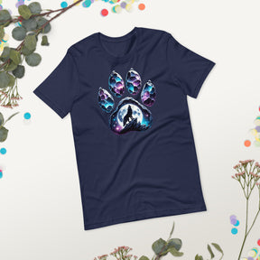 Galactic Wolf Paw T-Shirt, Cosmic Moon Howling Design, Space Wolf Tee, Astral Animal Astronomy Gift