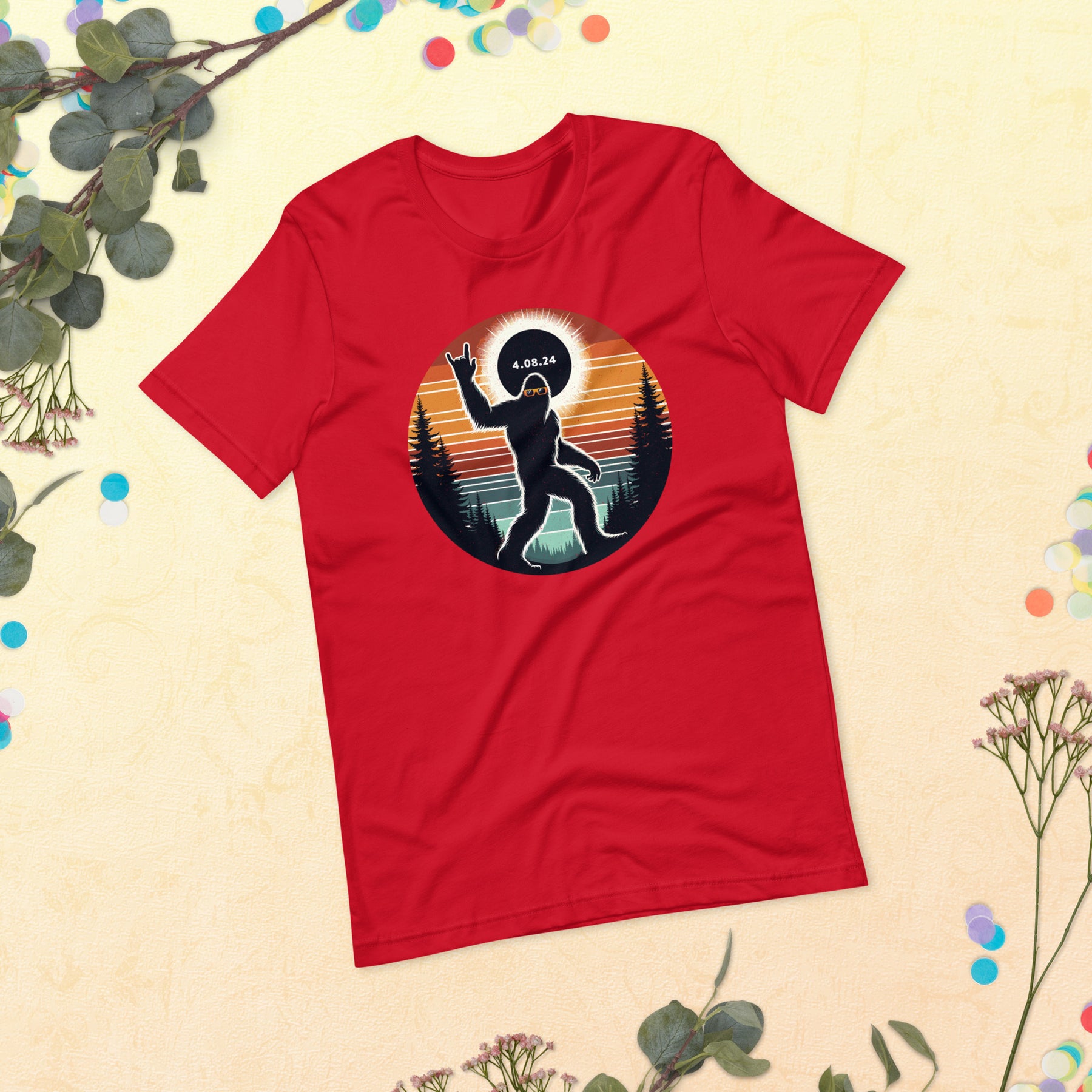 Bigfoot Solar Eclipse 2024 Shirt, Retro Sasquatch Lover Tee, Funny Yeti Camping & Hiking Shirt, April 8 Gift for Bigfoot Believers