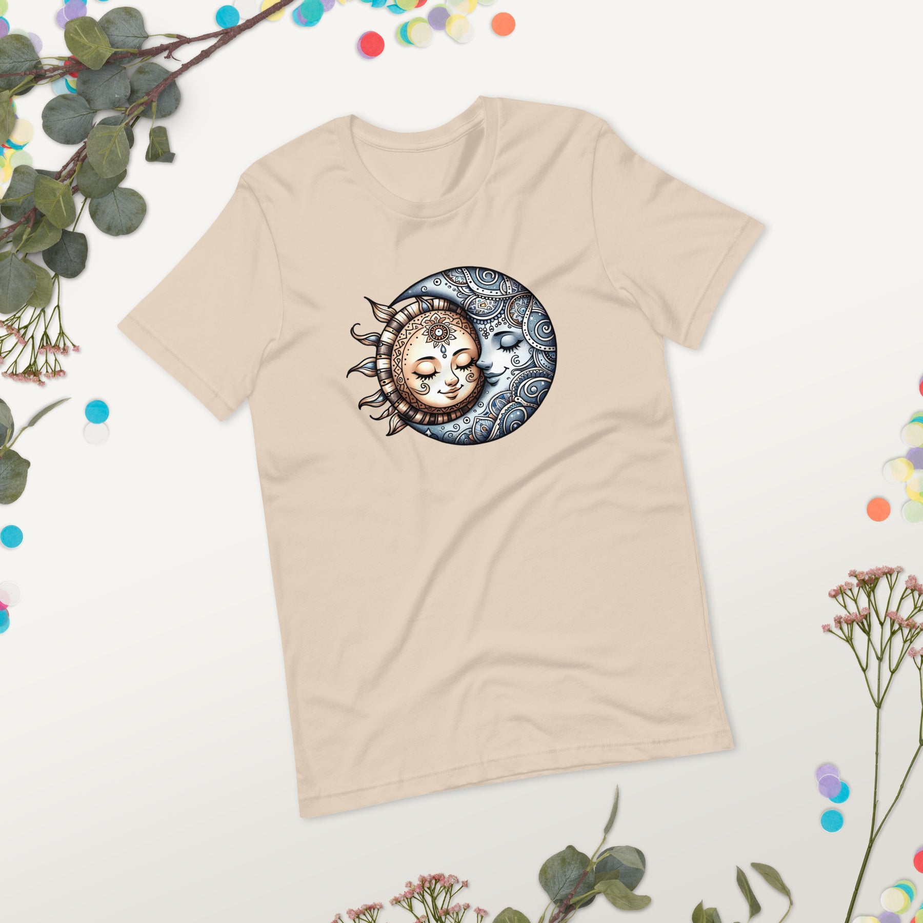 Boho Mystic Moon & Sun Shirt, Celestial Mandala Design - Ideal Astrology Lover's Gift