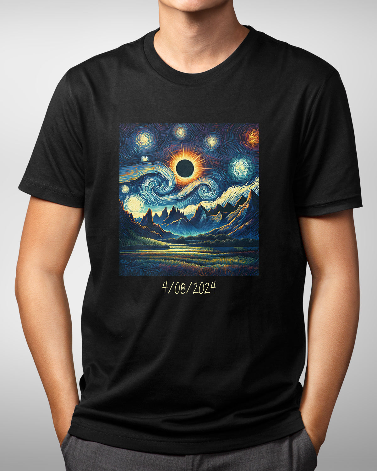 Total Solar Eclipse Shirt, Van Gogh Starry Art, Sun Moon Tee, Perfect Gift for Art Enthusiasts, Memorable Celestial Event Souvenir