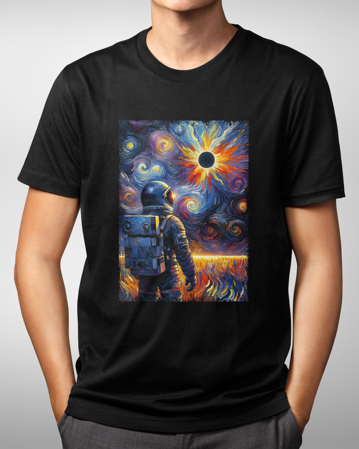 Astronaut & Starry Sky T-Shirt - Van Gogh Inspired Celestial Event Tee