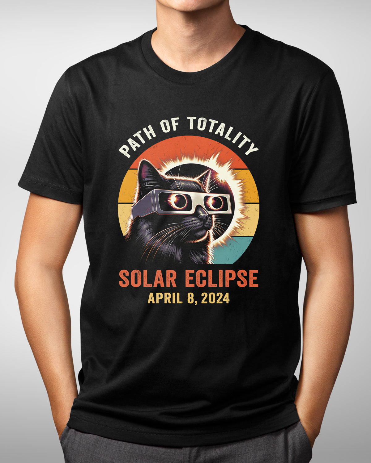 Funny Cat Wearing Solar Eclipse Viewers Shirt, Vintage Totality Style Tee, April 8 2024 Cat Lover Gift