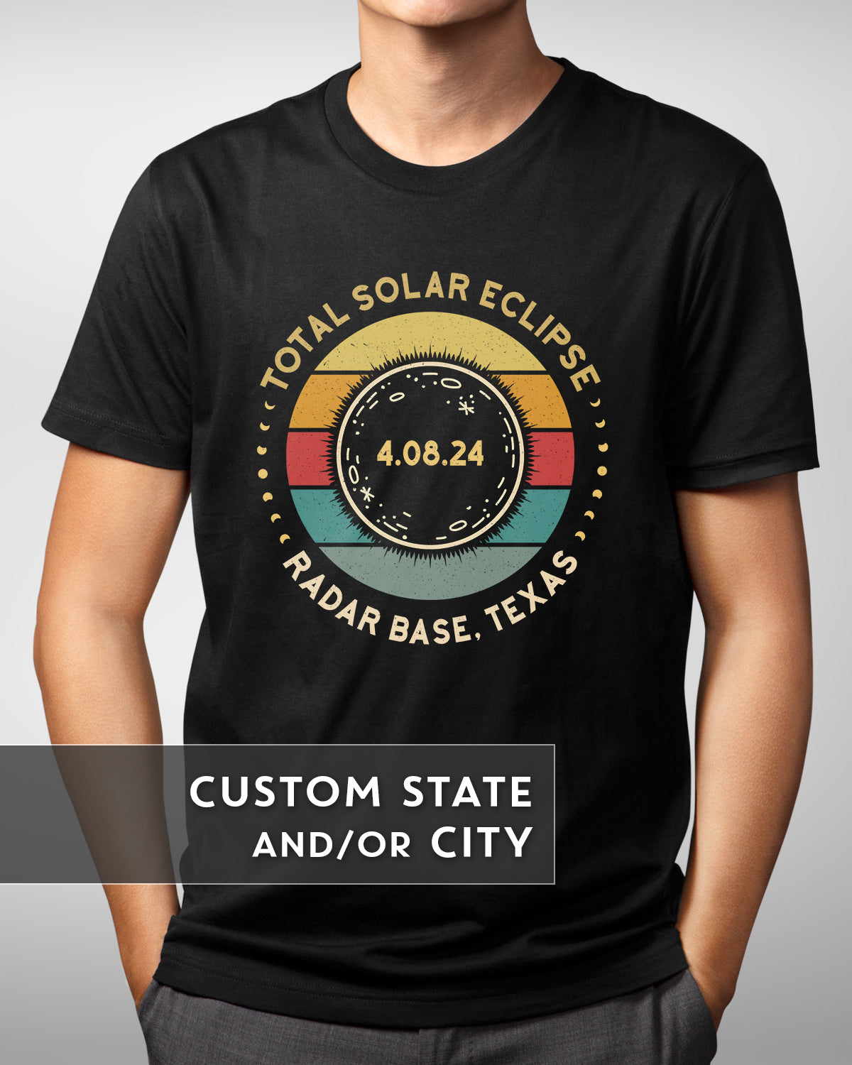 2024 Solar Eclipse Shirt, Customized State & City Vintage Design, Family Matching Totality Viewing Tee, 4.08.24 Astronomical Event