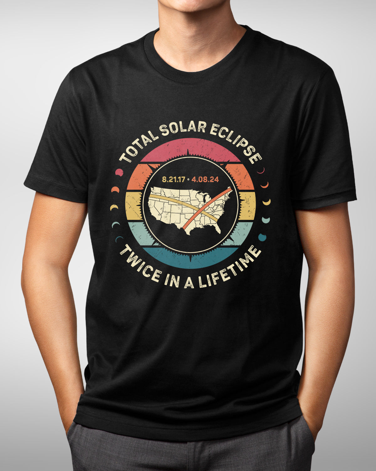 Retro Vintage Solar Eclipse Shirt, Twice in a Lifetime Tee, USA Path of Totality Map, American Eclipse Souvenir Gif